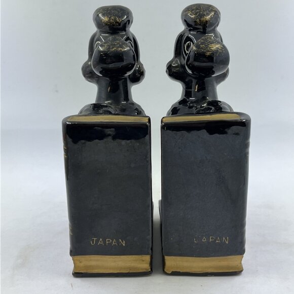 Vintage Black Poodle Dog Porcelain Bookends Set Pen Pencil Holder Japan - Picture 7 of 13